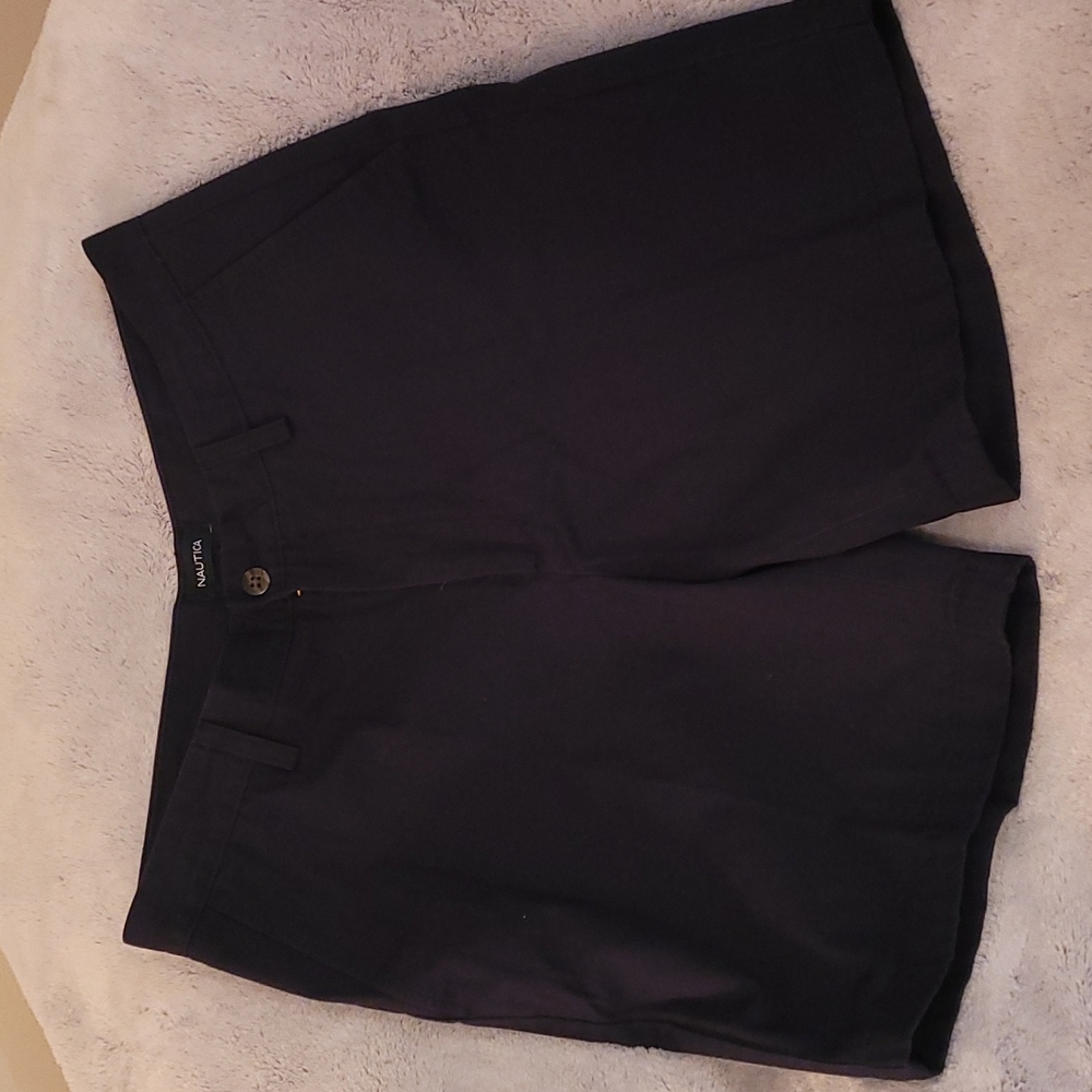 NAUTICA men's flat front chino shorts, navy, sz 34 waist